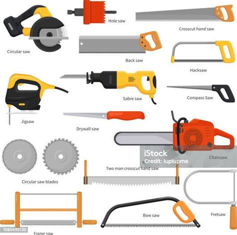 Saw Vector Sawing Equipment Handsaw Hacksaw Chainsaw And Pullsa Stock Illustration - Download ...