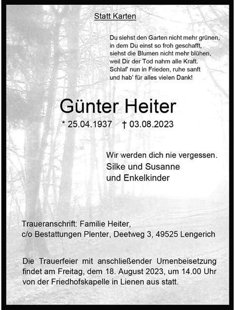 Traueranzeigen von Günter Heiter trauer ms