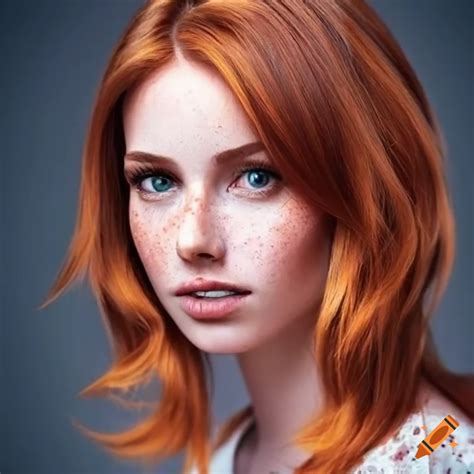 Beautiful Young Woman Shoulder Length Auburn Hair Very Light Freckles