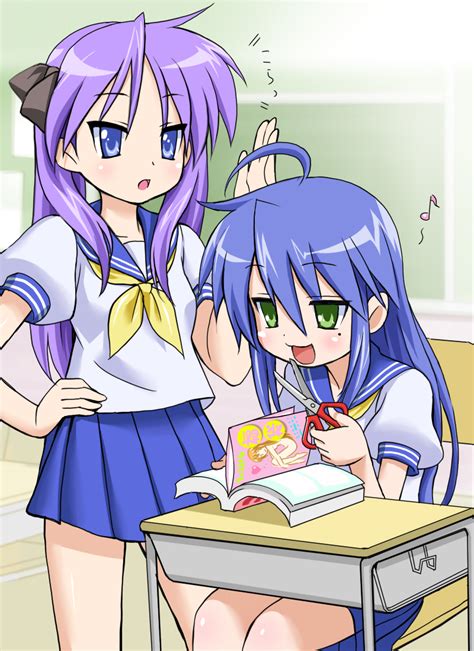 Safebooru 2girls Ahoge Blue Eyes Blue Hair Classroom Desk G Tetsu