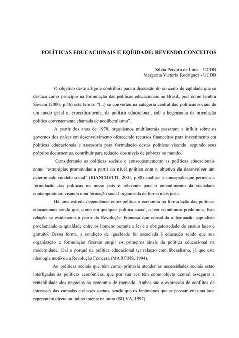 Pdf Pol Ticas Educacionais E Eq Idade Revendo Cria Se Uma