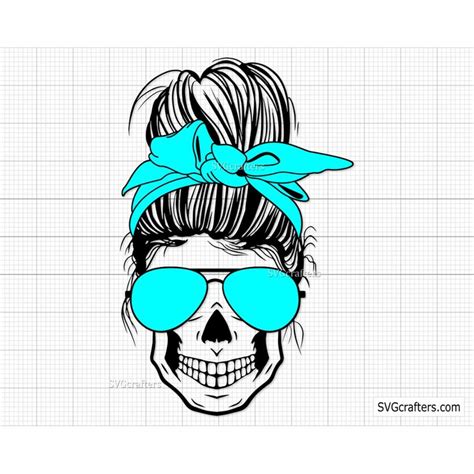 Layered Mom Skull Svg Messy Bun Skull Svg Momlife Svg Mom Inspire