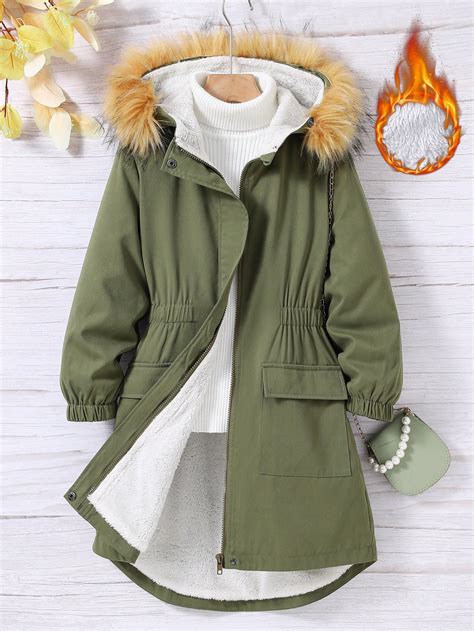 Tween Girl Pc Fuzzy Trim Hooded Thermal Lined Coat Shein Usa