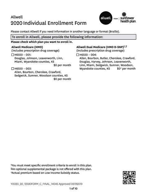 Fillable Online Allwell 2020 Individual Enrollment Form Fax Email Print