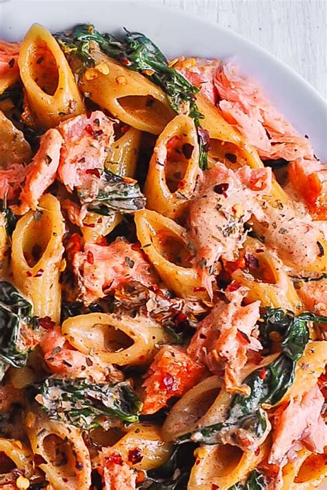 Salmon Pasta With Sun Dried Tomato Cream Sauce And Spinach Julia S Album