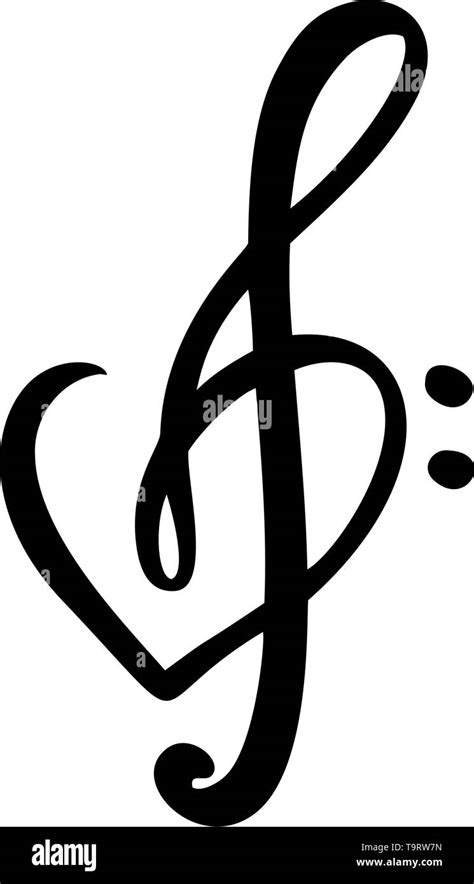 Hand Drawn Love Music Vector Logo Treble Clef And Heart Isolated On