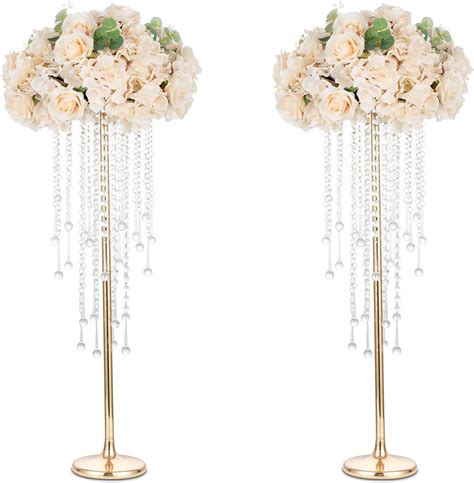 Sziqiqi 2 Pcs Gold Tall Vases For Wedding Centerpiece 75cm Metal