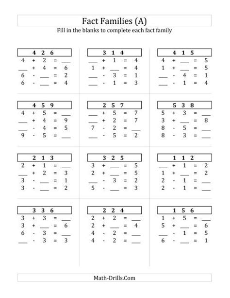 Addition Subtraction Math Facts Worksheets Subtraction Math