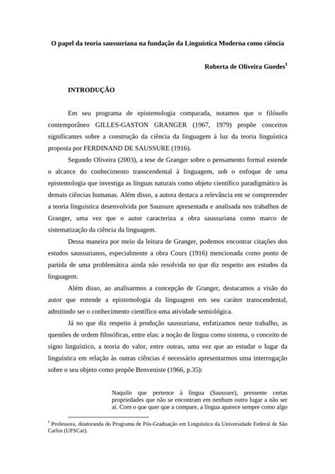 Pdf O Papel Da Teoria Saussuriana Na Funda O Da Lingu Stica