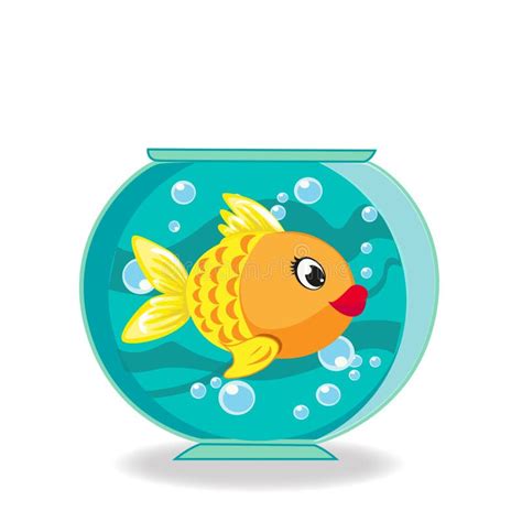 Peixe Dourado Bonito Dos Desenhos Animados No Fishbowl Isolado No