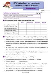 Evaluation Homonymes homophones CM1 Bilan et controle corrigé pdf