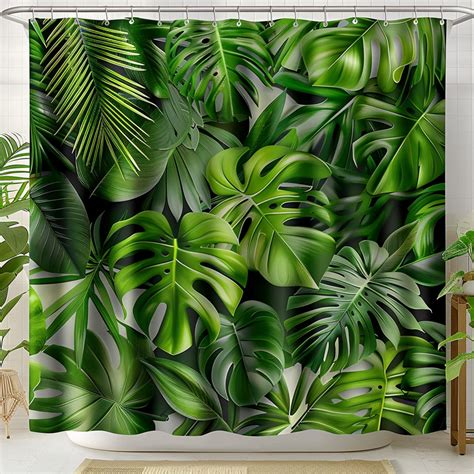 Monstera And Palm Leaf Tropical Rainforest Shower Curtain Home Decor