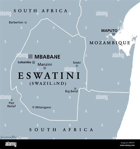 Eswatini Formerly Named Swaziland Gray Political Map Stock Vector