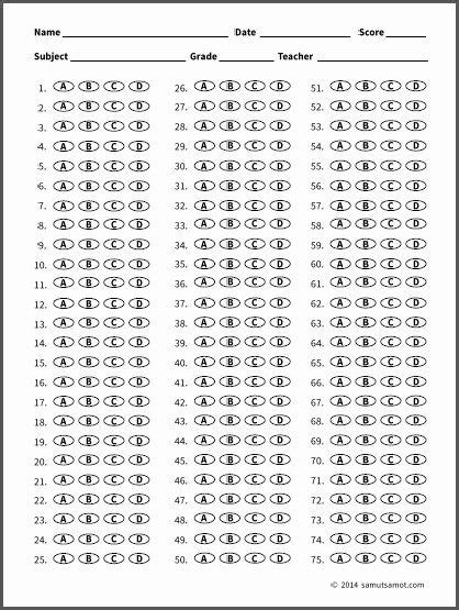 Printable Answer Sheet Pdf