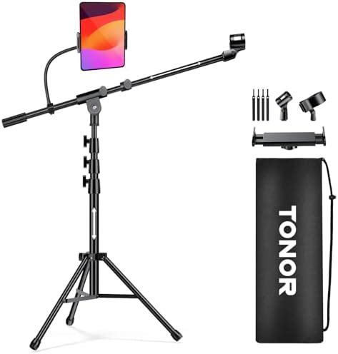 Tonor Microphone Stand With Tablet Holder Tripod Boom Arm For Floor