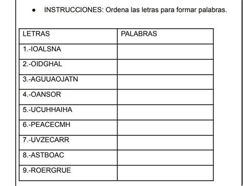 Ordena Las Letras Para Formar Palabras Brainly Lat