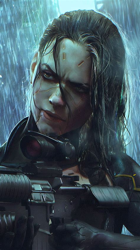 Cyberpunk Girl Guns Rifle Sci Fi K Hd Phone Wallpaper Rare Gallery