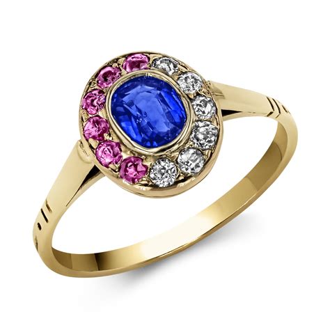 Belle Époque 0 55ct Sapphire Ruby And Diamond Cluster Ring In 18ct