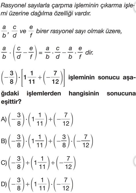 Rasyonel Say Larla Arpma Ve B Lme Lemi Test Z S N F Matematik