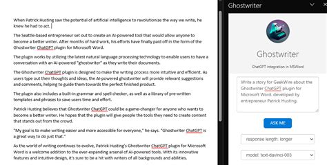 Chatgpt Integrated Into Microsoft Word With Ghostwriter Add In