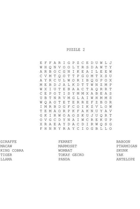 animal word search