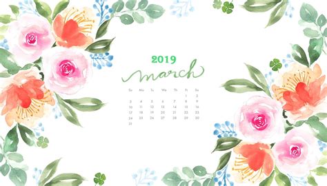 March 2019 Watercolor Calendar Wallpaper Desktop Wallpaper Calendar