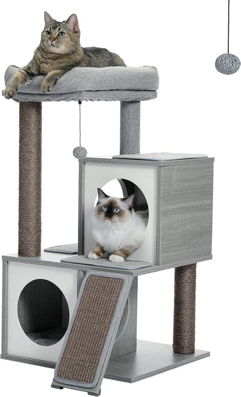 Petepela Cat Tree Cm Wooden Cat Tower With Double Condos Removable