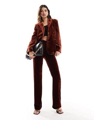 Mango Velvet Blazer And Trouser Set In Dark Red ASOS