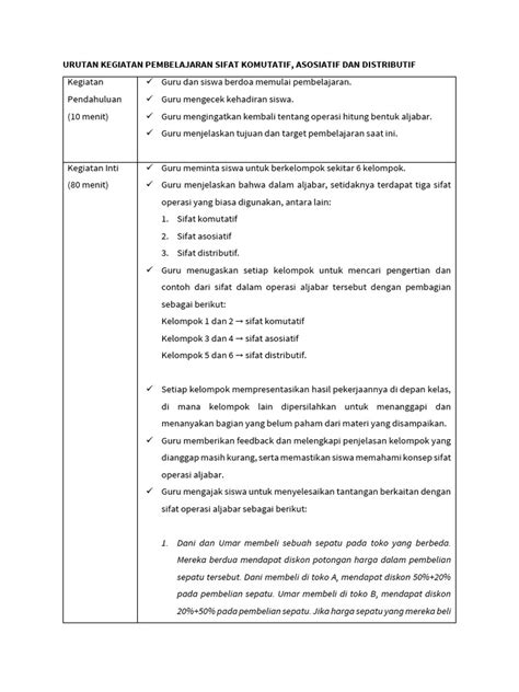 1 Detail Kegiatansifat Komutatif Asosiatif Dan Distributif Pdf