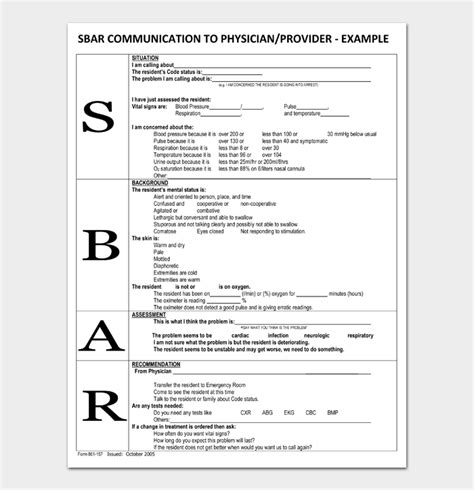 Printable Sbar Templates Examples Word Pdf Google Docs