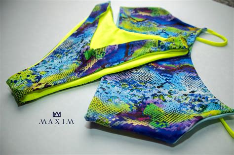 Snake Neon Bikini Set Spandex Bikini Set Beachwear Bathing Etsy