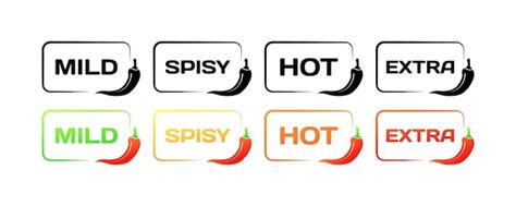 Premium Vector Mild Spicy Hot Extra Icons Different Styles Colors Pepper Icons Mild Spicy Hot