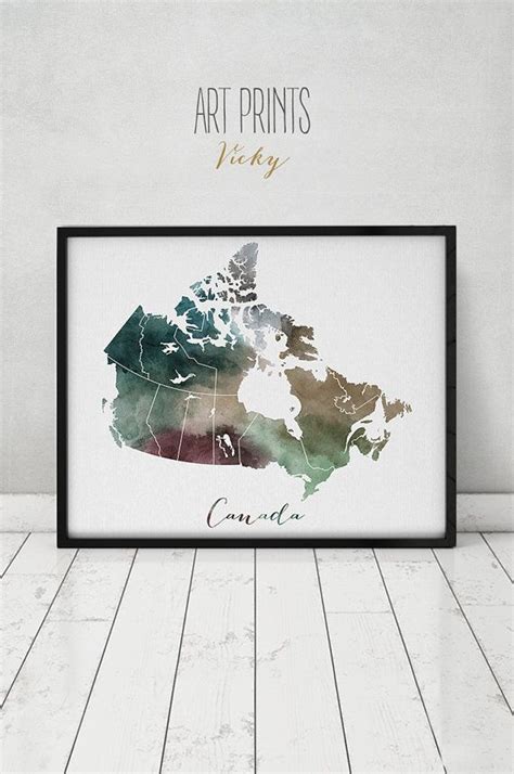 Canada Map Canada Watercolor Map Wall Art Canada Map Poster Canada