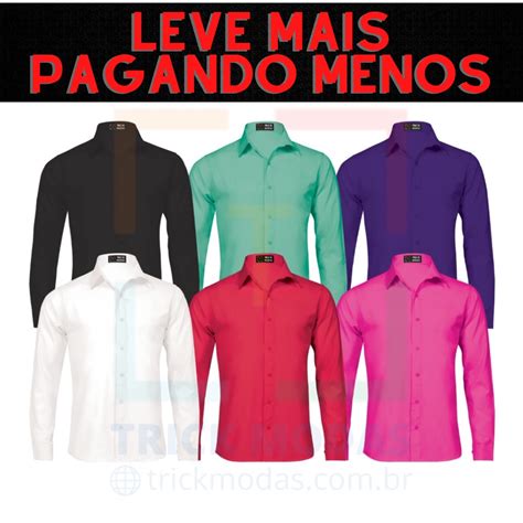 Kit Camisa Social Masculina Varias Cores P Ao G Manga Longa