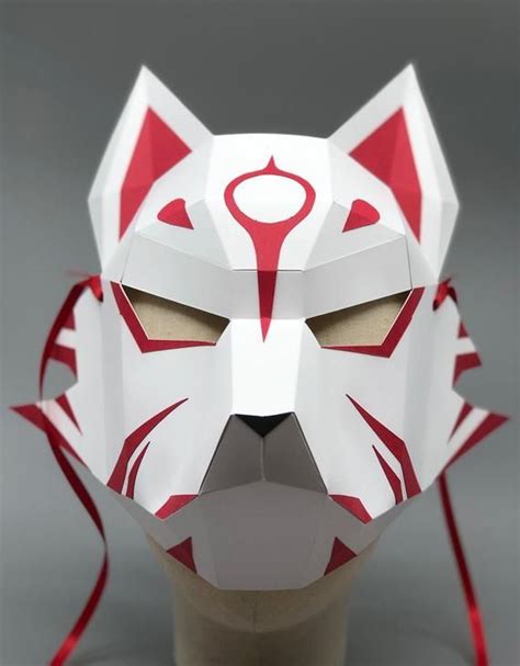 Kitsune Mask Demon Fox Mask Full Face Mask DIY Papercraft PDF Template - Etsy | Paper mask diy ...