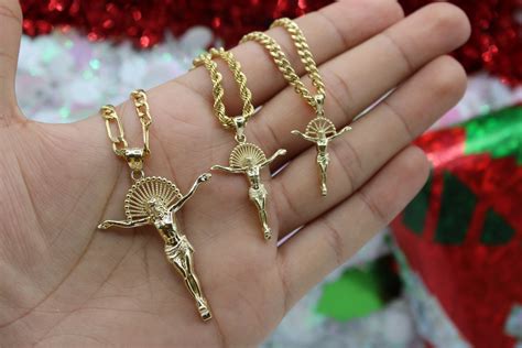 K Solid Gold Christian Necklace Jesus Religious Pendant Etsy