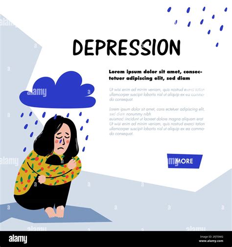 Psychology Depression Sad Unhappy Girl Sitting Under Rain Cloud