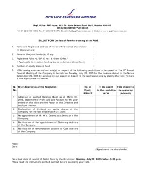 Fillable Online BALLOT FORM In Lieu Of Remote E Voting At The AGM Fax