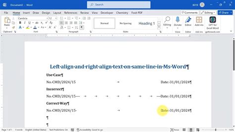 How To Left Right Justify Text On Same Line In Ms Word Youtube