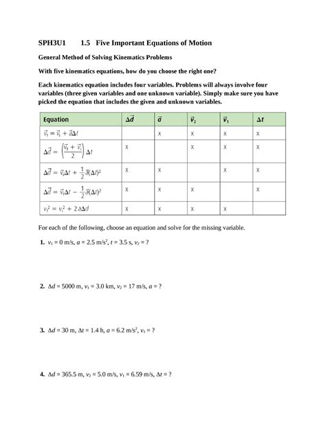 Five Equations Of Motion Work That Helps To Study With Sph3u1 1