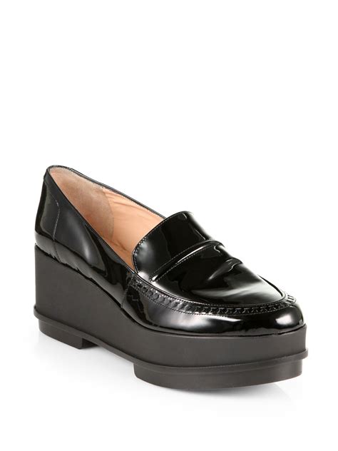 Robert Clergerie Patent Leather Platform Wedge Loafers in Black | Lyst