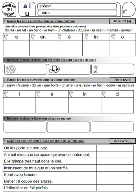 IpotÂme TÂme Ce1 étude Des Sons Lecture Et Exercices