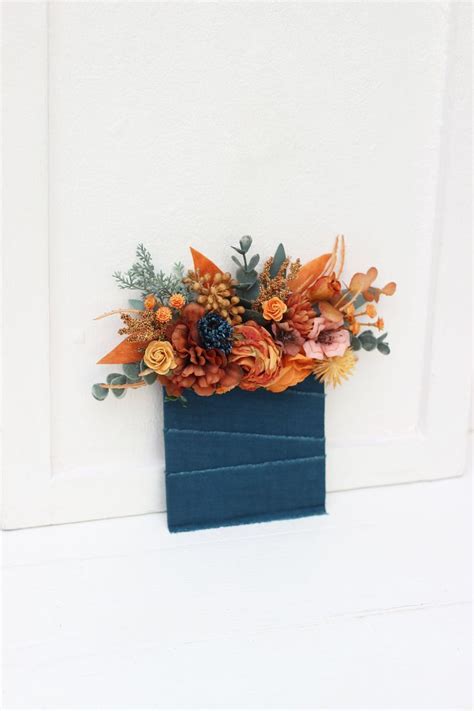 Pocket Boutonniere Dark Teal Rust Burnt Orange Flowers Classic Wedding