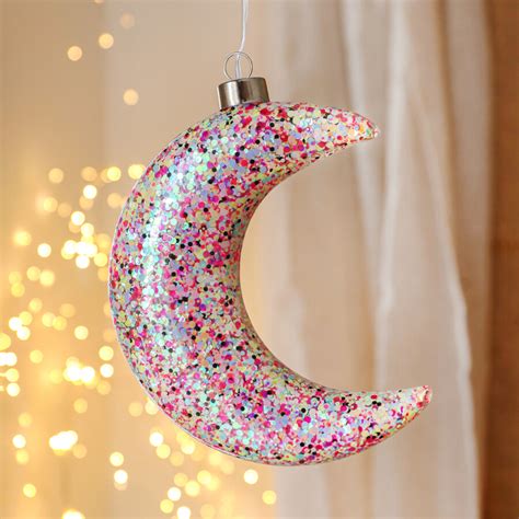 Hanging Pink Glitter LED Moon Light | Homeware | Lisa Angel
