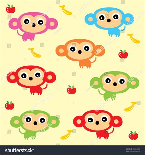 Cute Monkey Wallpaper Stock Vector (Royalty Free) 52486279 | Shutterstock