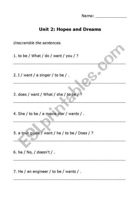 Let´s Go 4 Unit 2 Hopes And Dreams Sentence Scramble Esl