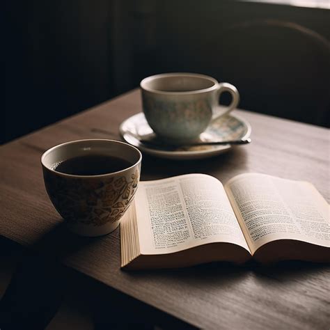 Premium AI Image | A cup of coffee and a book on a table with a book on it.