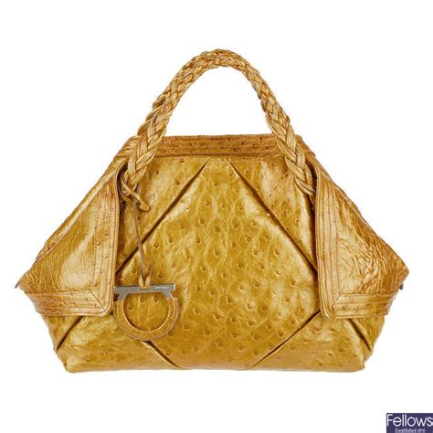 Lot416 Salvatore Ferragamo A Bronze Ostrich Leather Origami Handbag