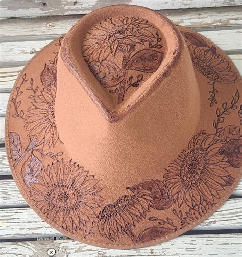 Burned Felt Hat Sunflowers Pyrography Boho Hippie Etsy