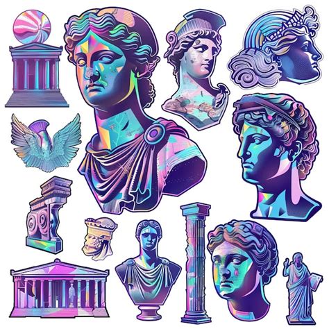 Premium Photo Ancient Greek Culture Sticker Pack In Psychedelic Retro